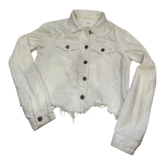 Hidden White Denim Jacket Distressed Raw Hem Cropped XSmall - Picture 2 of 6